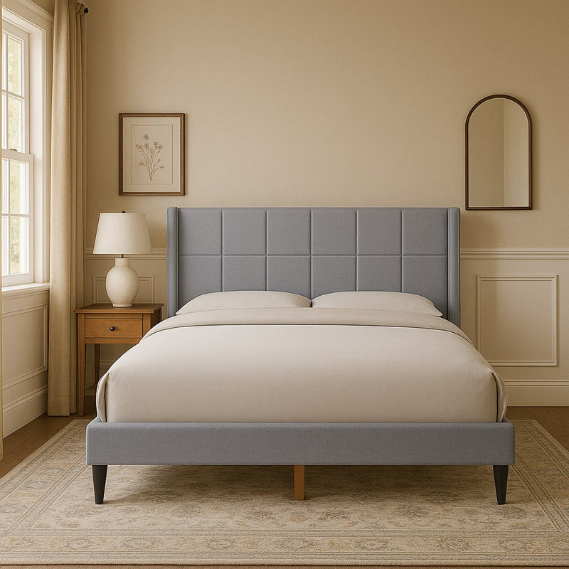 Luma Upholstered Wingback Bed, Fog