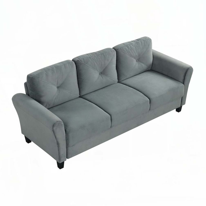 Canapé en velours, Gris, 3, H 34,4 po x l 76,7 po x P 29,1 po