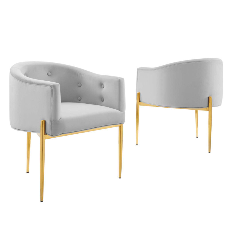 Chaises d'appoint performance en velours capitonné Savour, Velours gris pâle