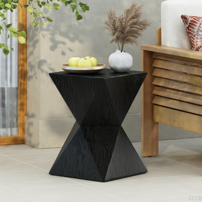 14.25" Prismatic Symmetry Concrete Side Table With Smooth Wood Grain Texture And Modern Prismatic Shape – Weather-Resistant Accent For Patio, Garden, Or Balcony