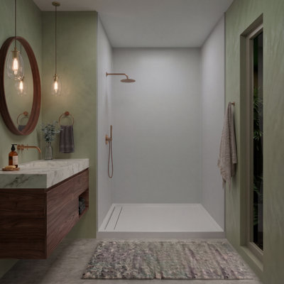 Expressions Solid Surface 60" W x 60" D x 96" H 3-Piece Trimmable Shower Wall Panel Kit, Grey