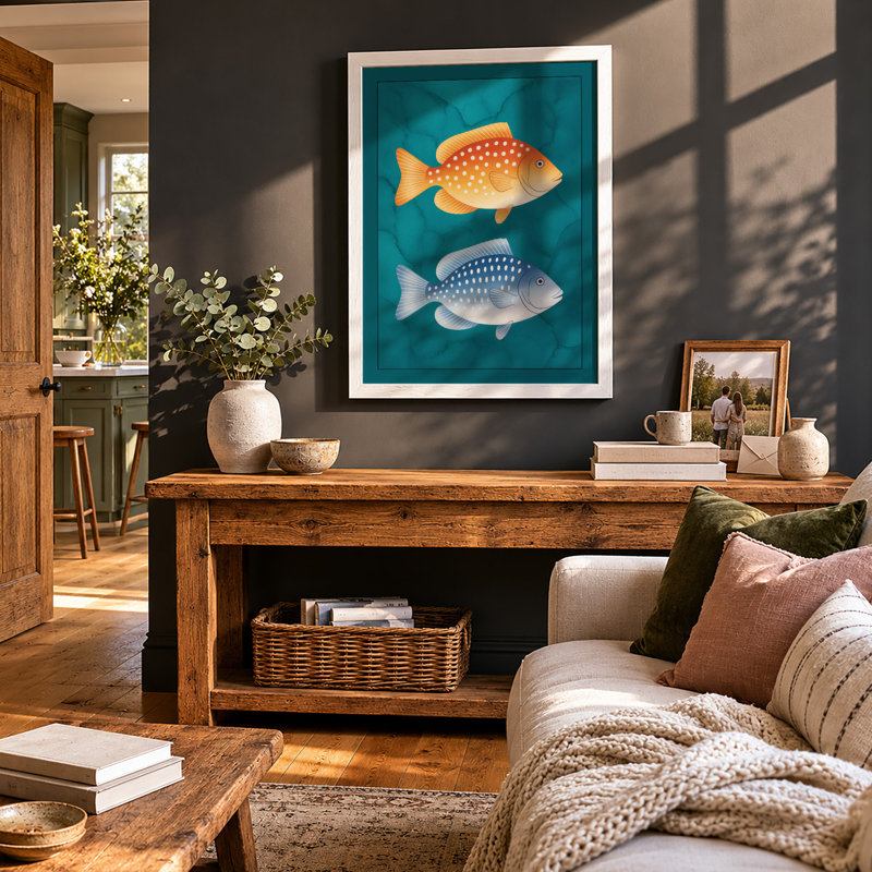 Fish in Symmetry Modern - Framed Print, A3 - 42.0 x 29.7 cm, White