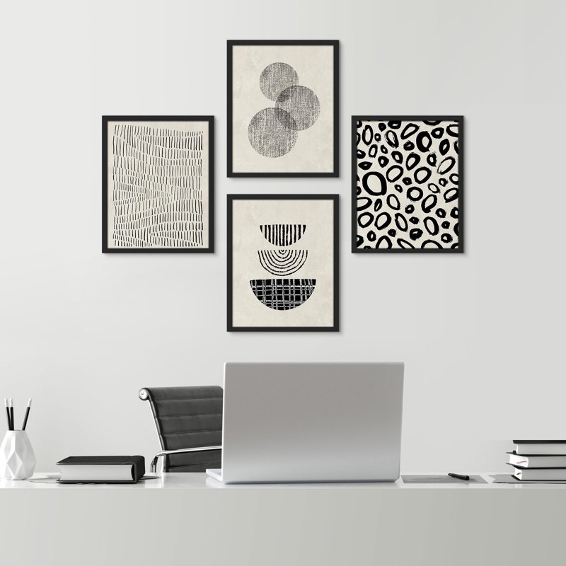 " Bathroom Decor Multicolor Mid-Century Duotone Pastel Polygon Patterns Abstract Shapes Illustrations " 4 - Pieces, Black