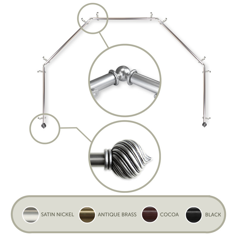Tringle à rideaux simple réglable 0,81 po Amiya, 28 po à 48 po (chaque côté), Nickel satiné