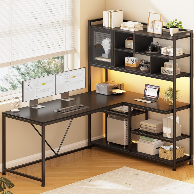 Shellsburg Modular L-Shaped Steel Computer Desk, Black