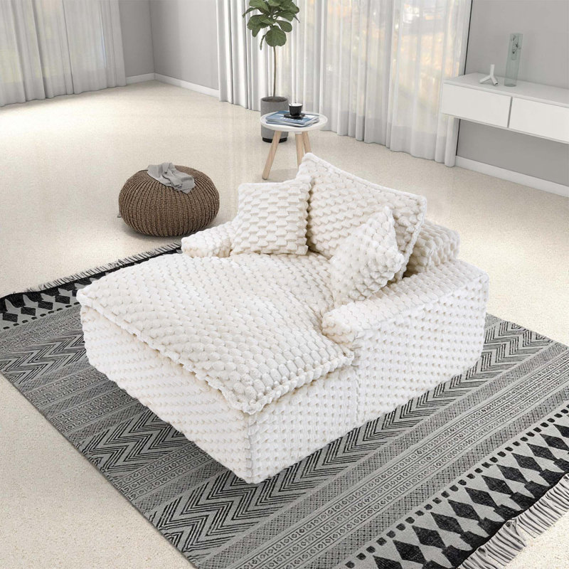 Canapé confortable BonelessCorduroy, méridienne profonde, canapé à compression en éponge, Blanc