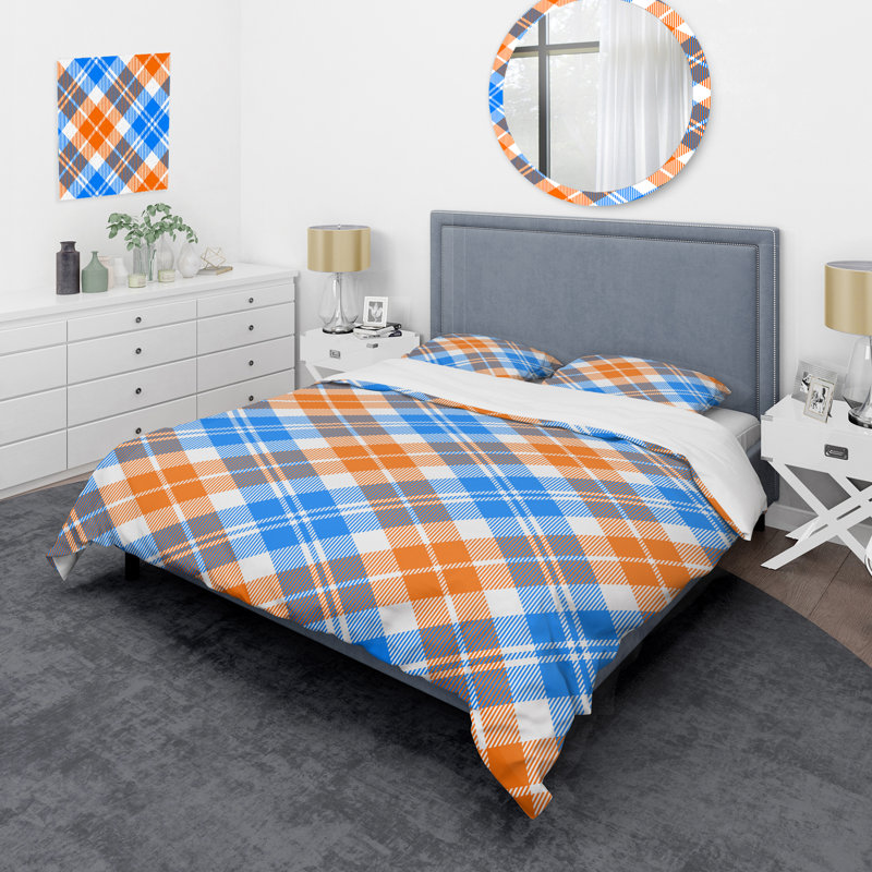 Ensemble de housse de couette en microfibre bleu / orange 2 pièces, Housse de couette pour très grand lit et 2 très