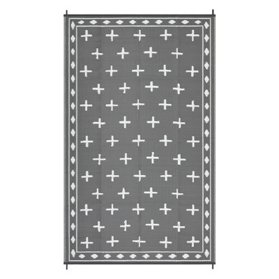 8' x 10' Waterproof Reversible Outdoor Rug, Plastic Straw Weave, Lightweight and Easy-Clean Patio Mat for Deck, Backyard, Camping or RV Use, Grey