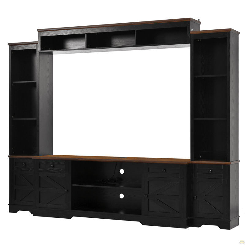 98.8" W Wall Unit Entertainment Center With Bookshelves For Tvs Up To 80", Modern TV Stand Media Console With Cabinets And Adjustable Shelves