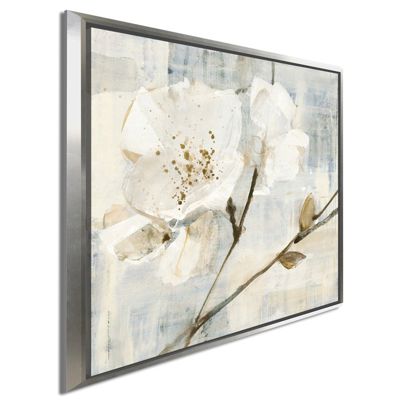 « élégance i grège », reproduction de peinture à l’acrylique sur toile, H 39,5 po x l 39,5 po x P 2 po, Cadre flottant argent