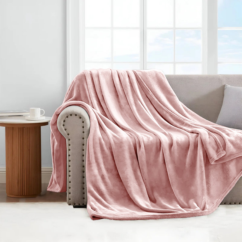 Reversible Faux Fur Mink Fleece Blanket Throw - Ultra Soft Plush Luxury Sofa & Bed Throw, Warm Light, Single 130cm x 150cm
