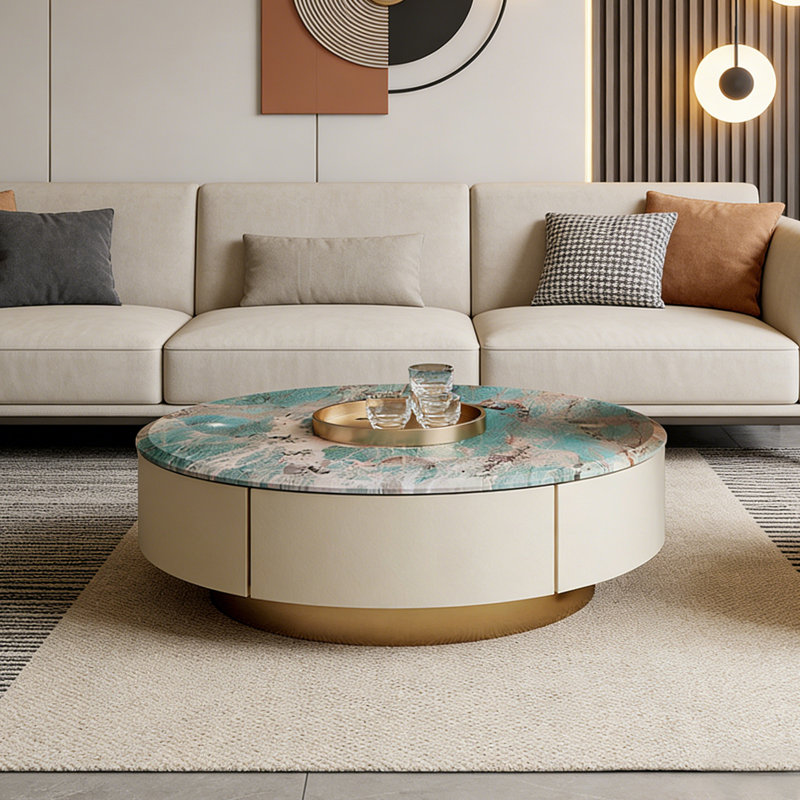 Table basse avec rangement Spitler, H 15 po x L 35,4 po x l 35,4 po, Doré