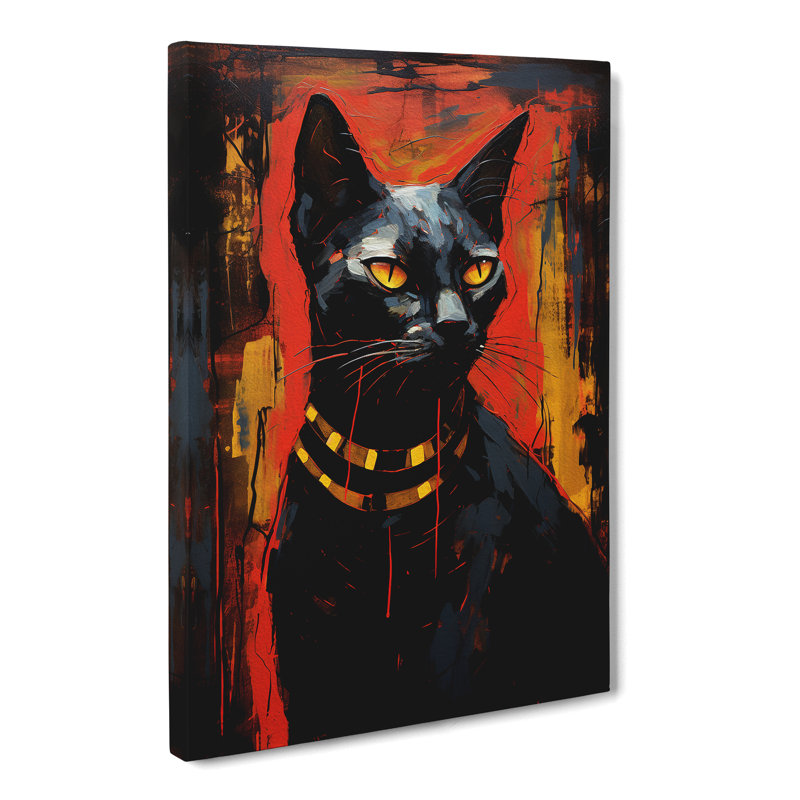Egyptian Cat Gestural No.3 - Wrapped Canvas, 76cm H x 50cm W x 3cm D