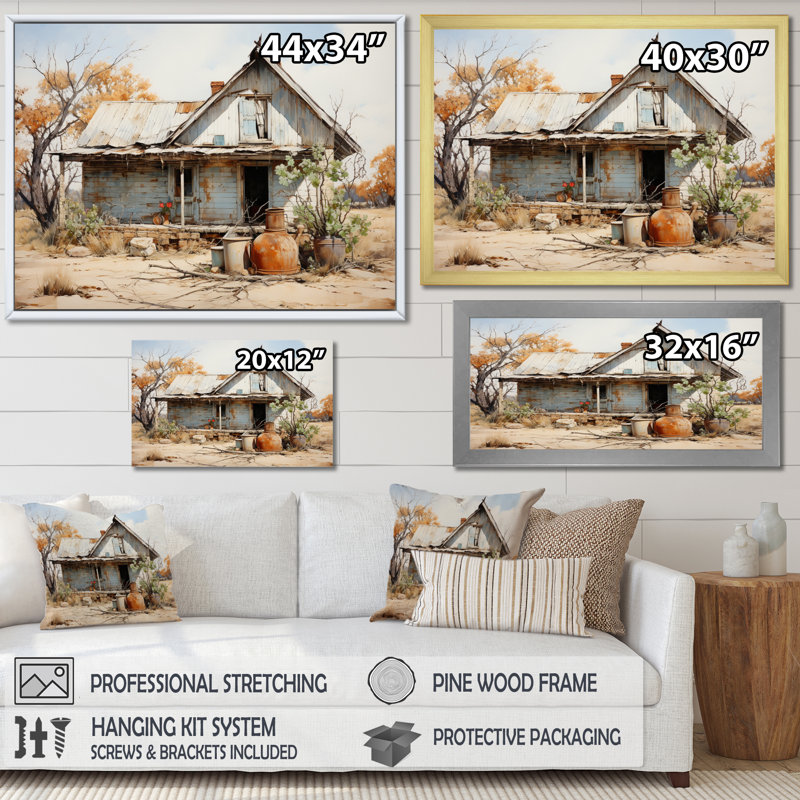Farmhouse Mystique Path I - reproduction sur toile, Cadre simple blanc, H 34 po x l 44 po x P 1,5 po