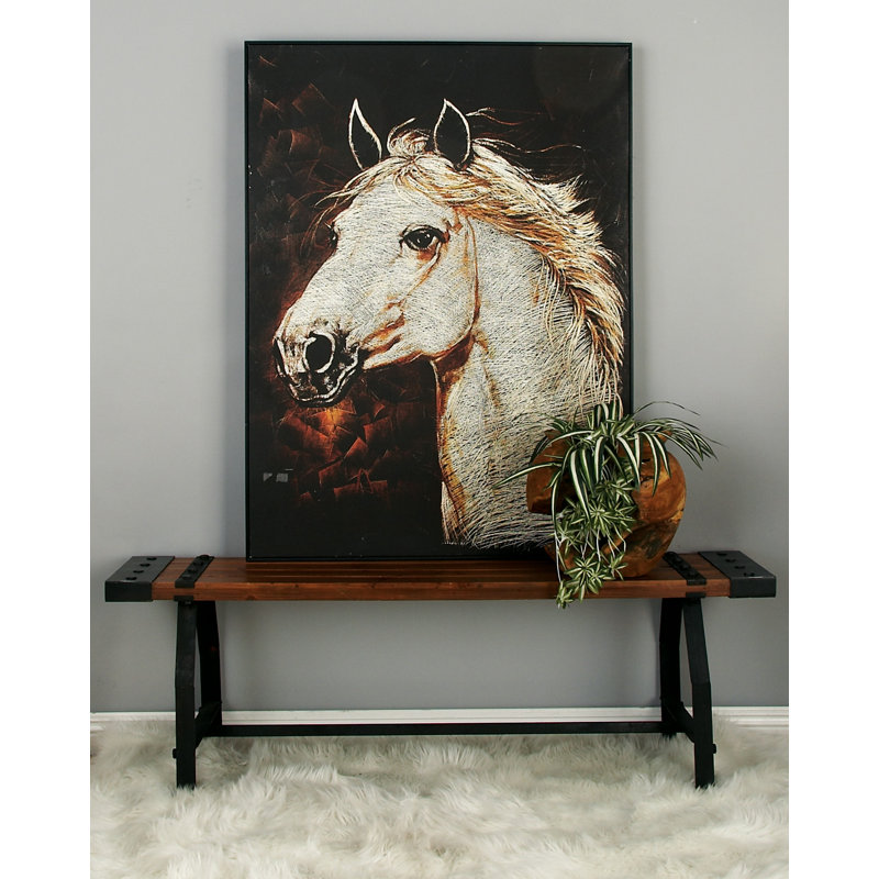 Rickey Brown Wood Bench with Black Metal Base and Studs