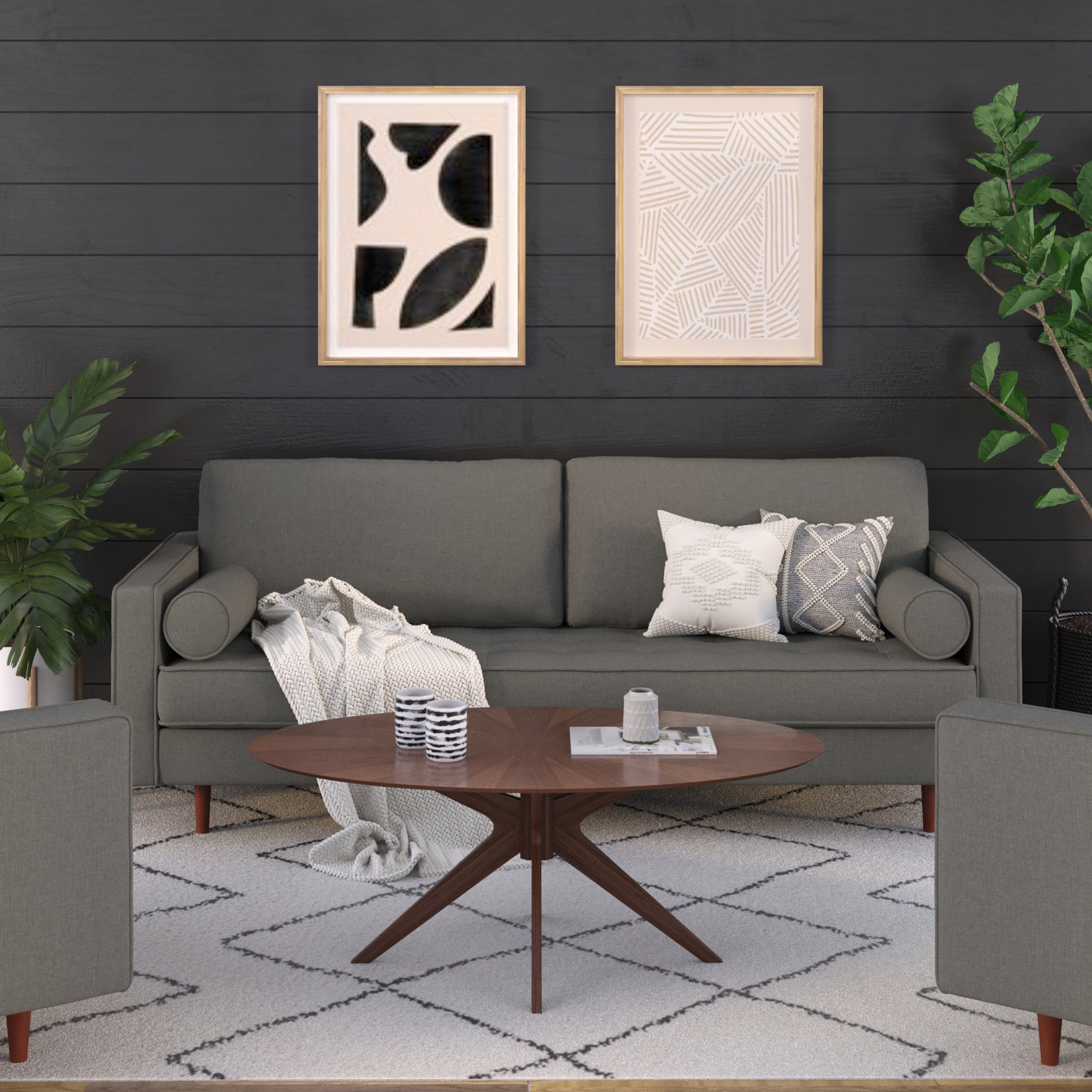 Geo 84" Upholstered Sofa, Charcoal Fabric