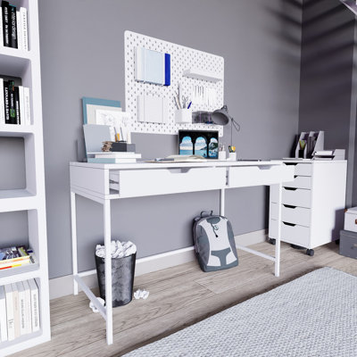 Bureau d'étude moderne blanc, 47,2 po x 30,5 po x 21,7 po | 100% panneau de particules enduit de mélamine, épaisseur: 0,7 pouce | Conception élégante pour le bureau personnel, poste de travail élégant et fonctionnel, surface facile à nettoyer