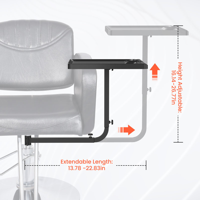 360 Degree Metal Rotating Salon Hairstylist Tray Attached To Chair, For Barber Chair, Massage Salon Chair, With 2 Magnetic Bowls