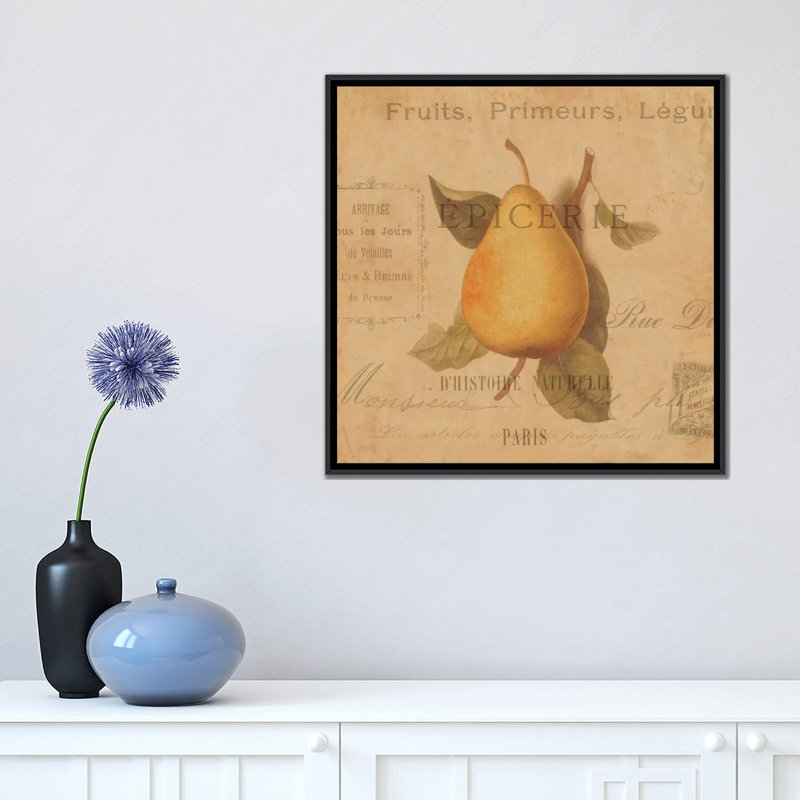 « poire », reproduction d’impression sur toile tendue, H 18 po x l 18 po x P 1,5 po, Toile avec cadre noir, Pas de tapis