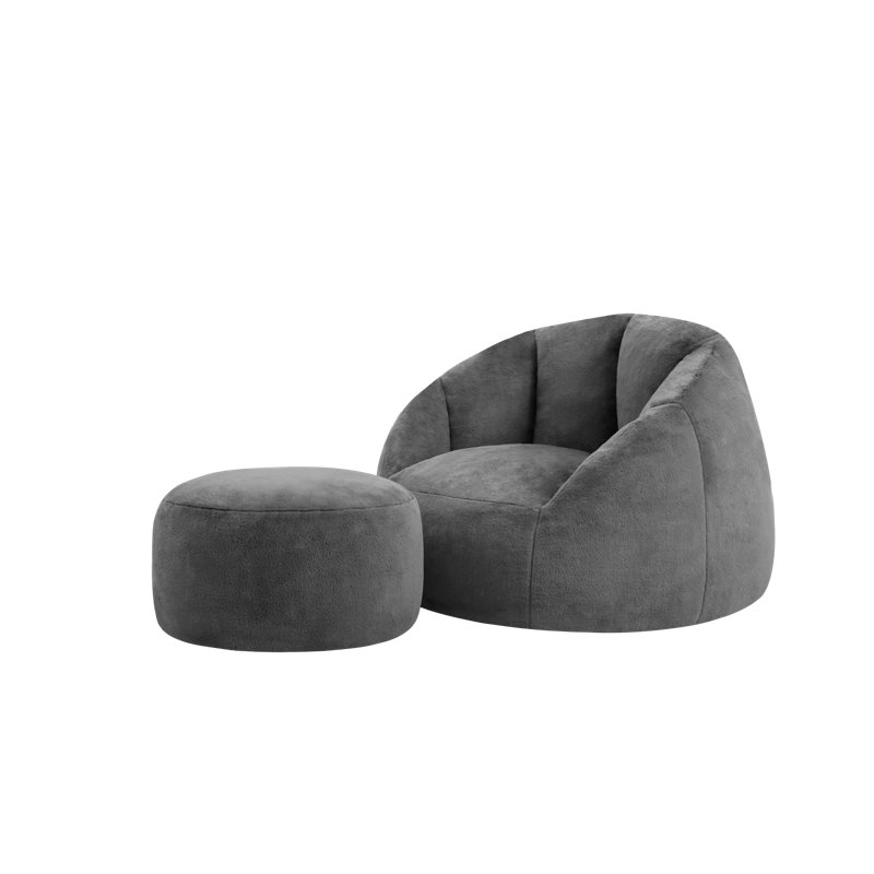 Large Compression Bean Bag Chair Shell Shaped Bean Bag Sofa with Ottoman, Gray Microfiber/Microsuede