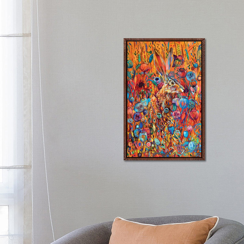 Poppyseed Hare by Sue Gardner - Painting on Canvas, Classic Brown Wood Framed, 66.04 cm H x 45.72 cm W