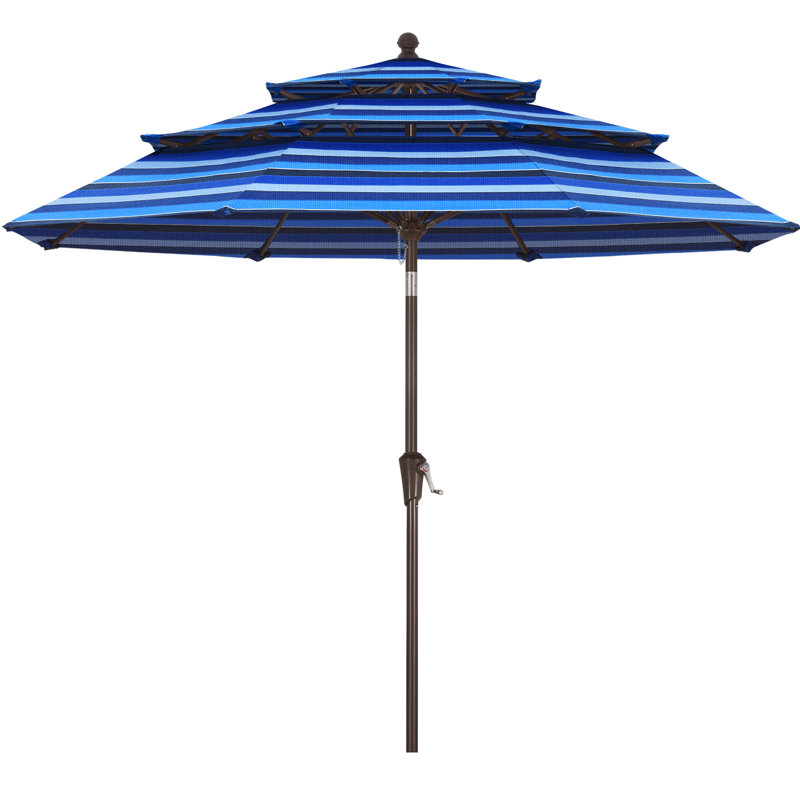Parasol de marché en oléfine 9 'à 3 niveaux avec inclinaison et manivelle, Promenade à rayures
