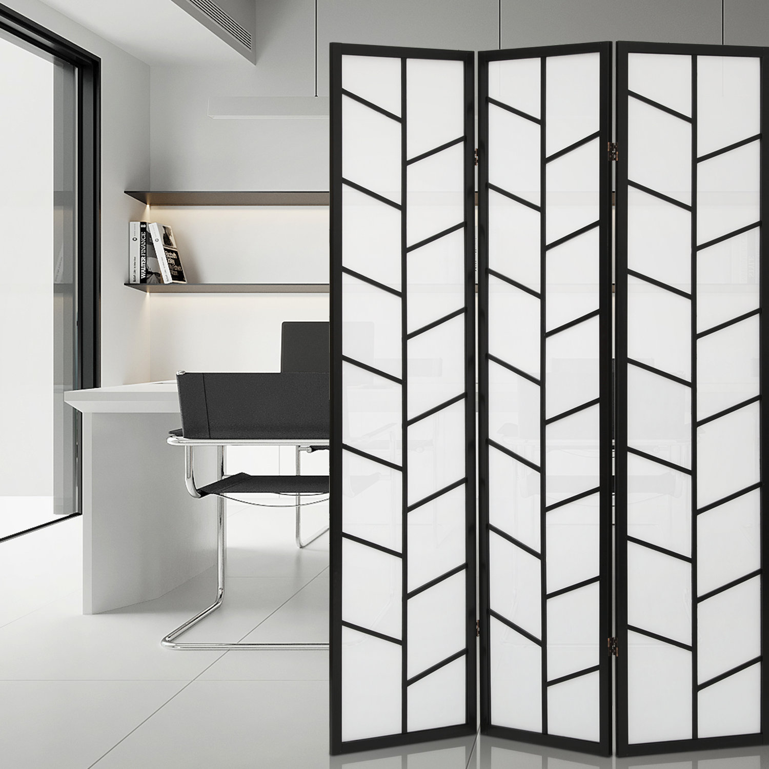 Latitude Run® Solid Wood Folding Room Divider, 3 Panel Partition Wall