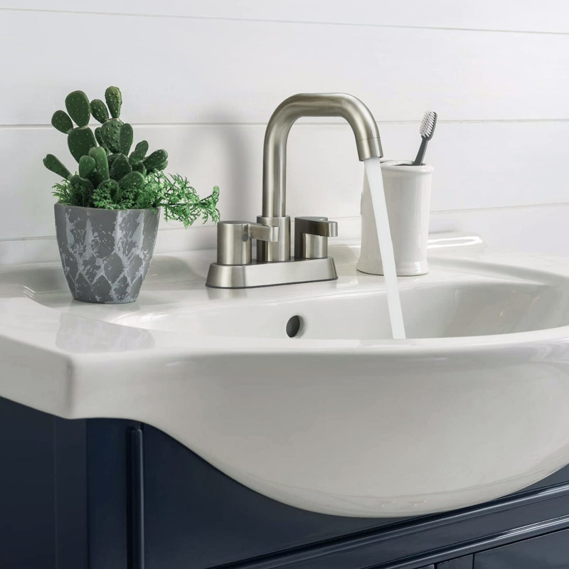 Brushed Nickel Bathroom Sink Faucet - 4 Inch , 2 Handles, With Spout And Pop Up Drain Nickel, Elegant Design, Brushed Nickel