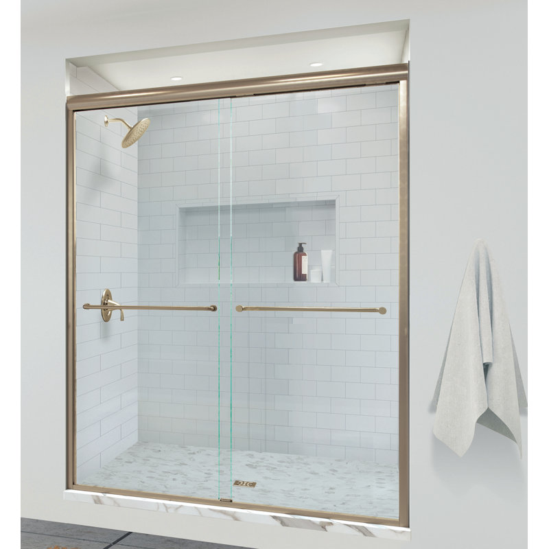 Porte de douche demi-cadre l 54,5 "x H 70" Infinity, Or brossé, Transparent