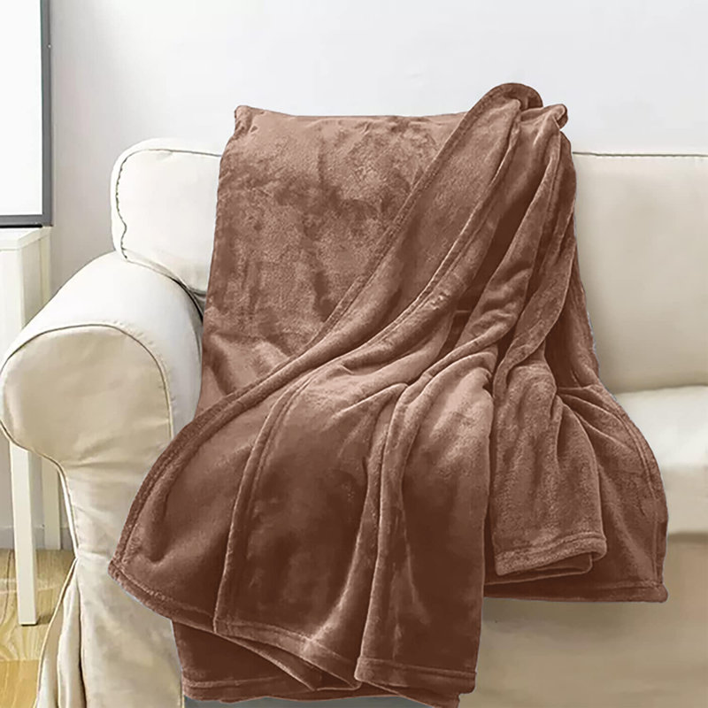 Aspire Homeware Ultra-Soft Hotel Quality Reversible Plain Weave Fleece Throw Blanket, Kingsize (200cm W x 240cm L), Camel