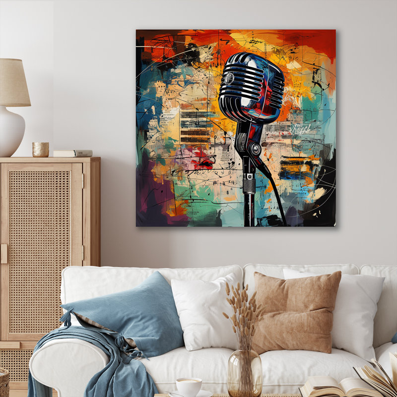 Popart Microphone Harmony II - fruits, art mural, H 36 po x l 36 po x P 1,5 po, Toile tendue