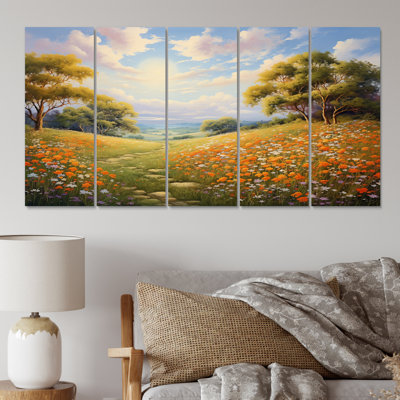 Wildflowers Horizon - Décoration murale florale - 5 panneaux égaux