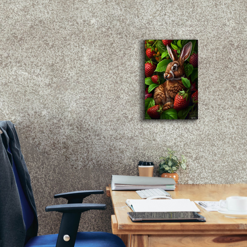 Toile épique «Rabbit Parmi Les Fraises» par Momart, graffiti épique, 12 po x 18 po, H 18 po x l 12 po x P 0,75 po