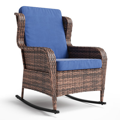 Chaise berçante en rotin toutes saisons avec coussins épais et structure en acier, chaise berçante d'extérieur en osier