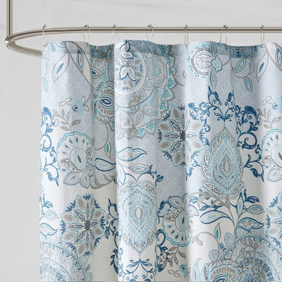 Watercolor Floral and Medallion Printed Cotton Shower Curtain, OEKO-TEX Certified for Safe and Stylish Bathroom Decor
