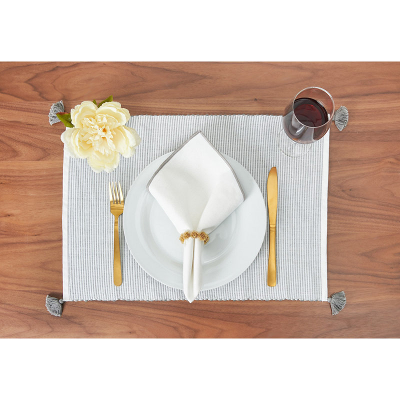 Gray Striped Fabric Rectangle Placemat Set of 6