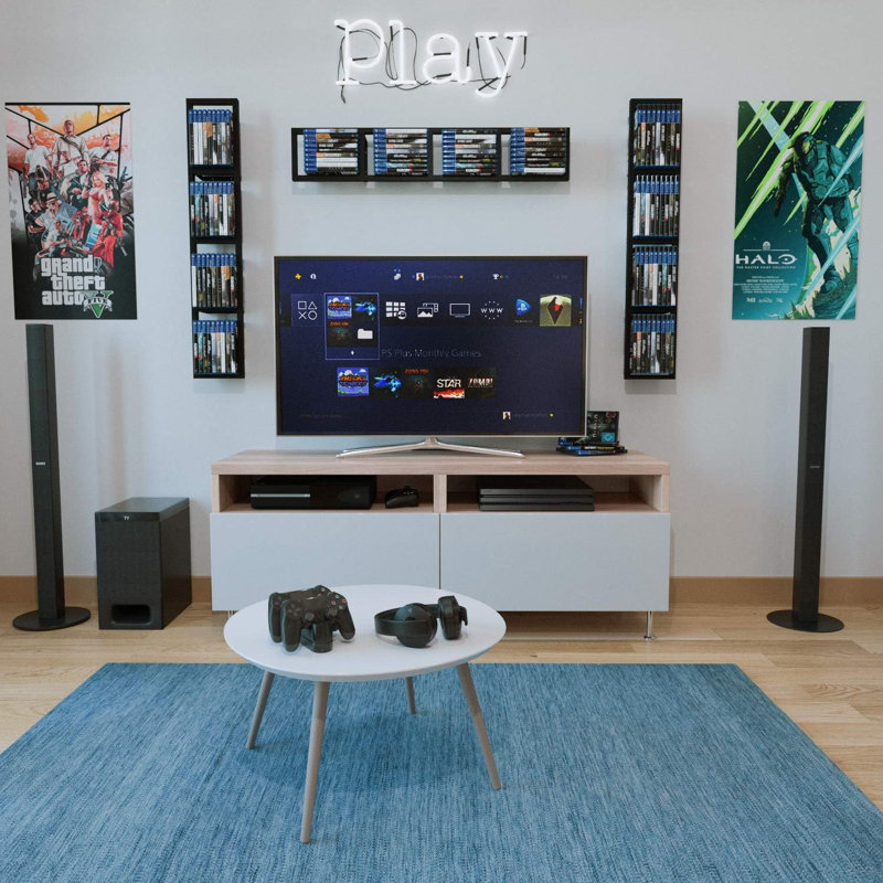Floating Wall Shelves Set Of 5 - Video Game And Media Storage Organizer - No Assembly Required - Versatile Mounting Options For Dvds, Cds, Collectibles And Home Decor