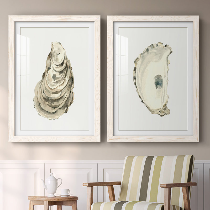 «Neutral Oyster Study I-Premium», reproduction d'art encadrée - prête à être accrochée, Blanc, H 31,5 po x l 88 po x P 1,5 po