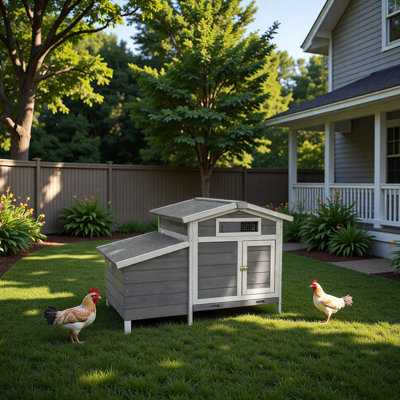 Outdoor Free-Range Wooden Chicken Coop with Asphalt Roof, Pull-Out Tray, Nesting Box with Easy Access, Front & Side Doors