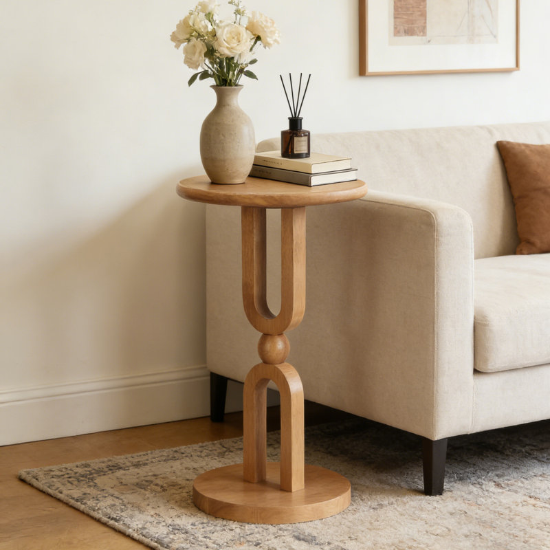 Solid Wood Small End Table, 11.8'' Round Side Table With U-Shaped Legs Design, Walnut Accent Table For Small Spaces, Living Room, Bedroom
