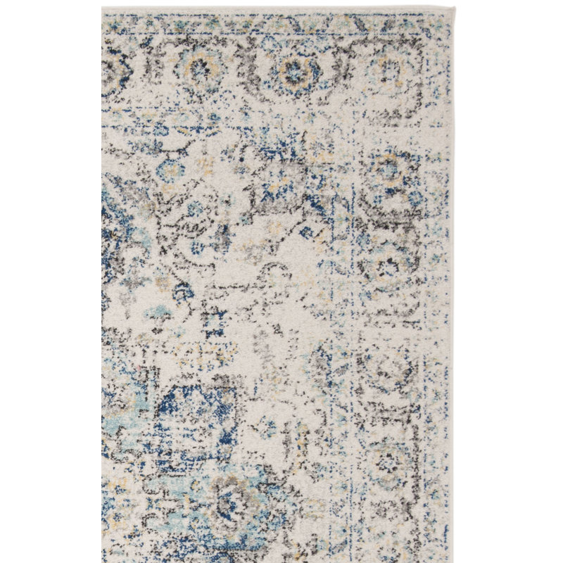 Tapis oriental turquoise / ivoire Christa, Carré 10 pi