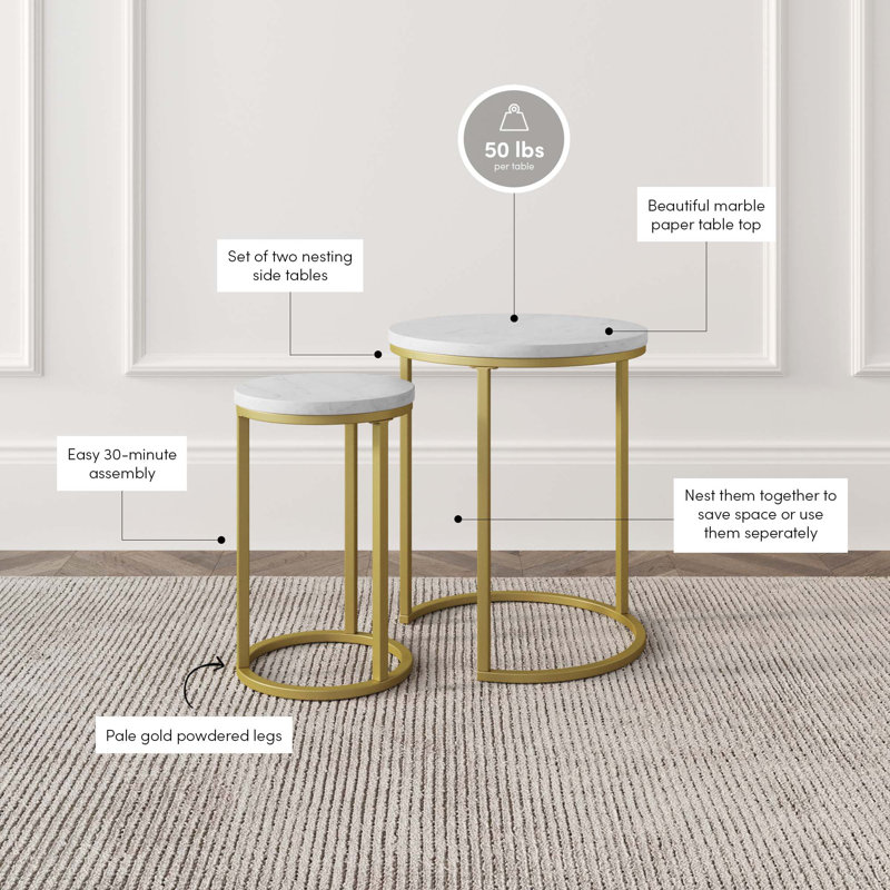  Tables gigognes Frame, Blanc / or