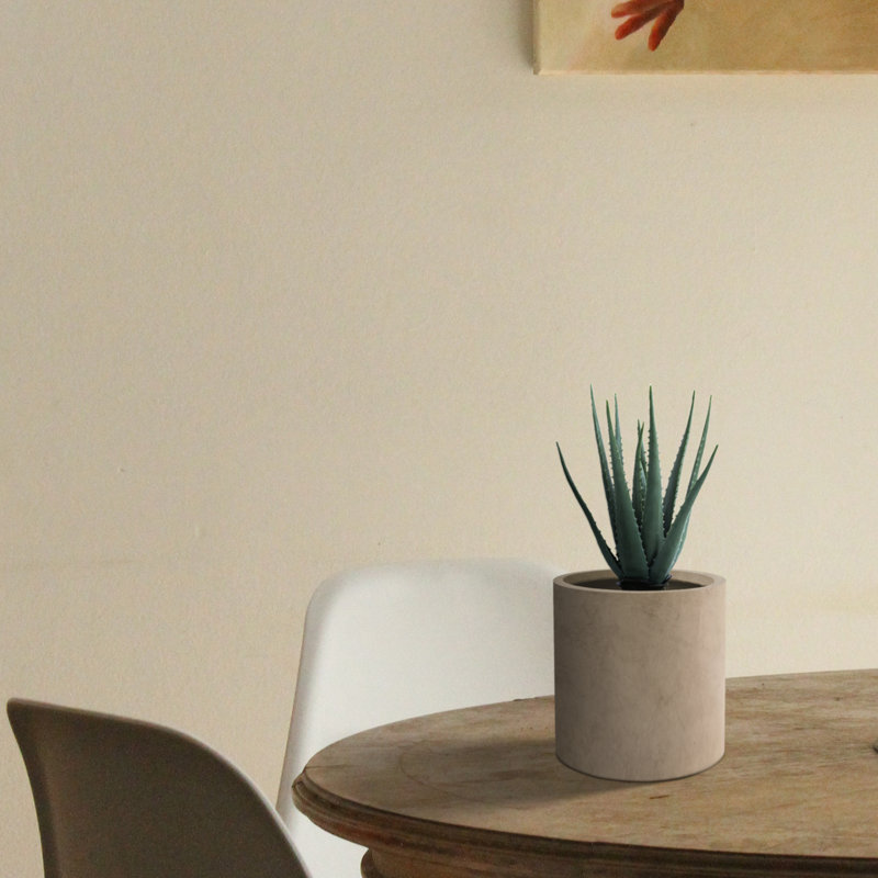 12.9" Beige Lightweight Concrete Cylindrical Planter with Drainage Hole