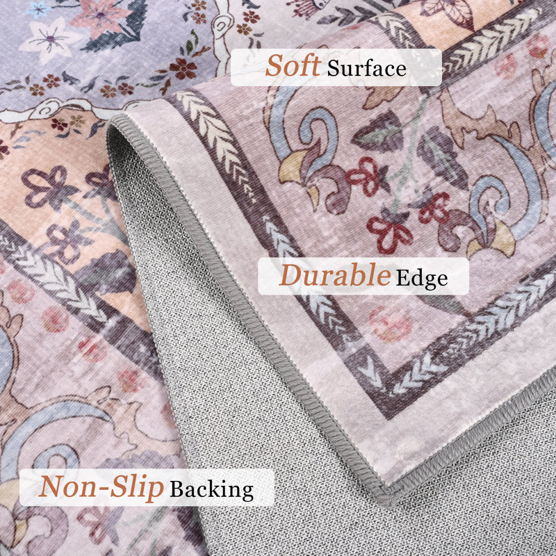 Large Ultra-Thin Colorful Moroccan Area Rug Washable Rugs  For Home Decor, Rectangle 5' x 8'