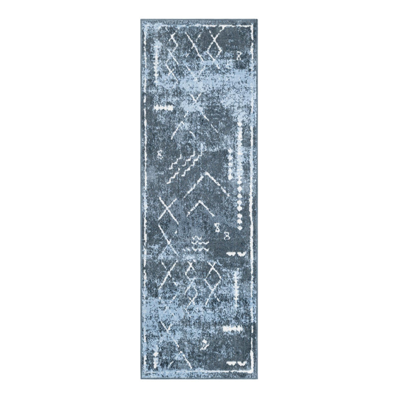 Tapis tribal Eudora bleu marine, Tapis de couloir 2 pi x 6 pi 1 po