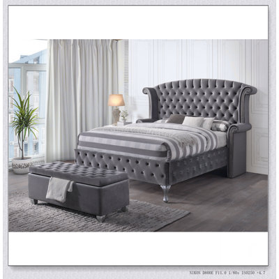 Banc de rangement gris capitonné