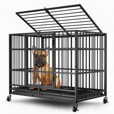38" Heavy Duty Dog Crates For Small Dogs, Escape Proof, Upgraded 4 Lockable Wheels, Removable Door, Dog Kennel Indoor, Max Load 300lbs, Easy To Clean, Medium Dog Crate For High Anxiety Dogs