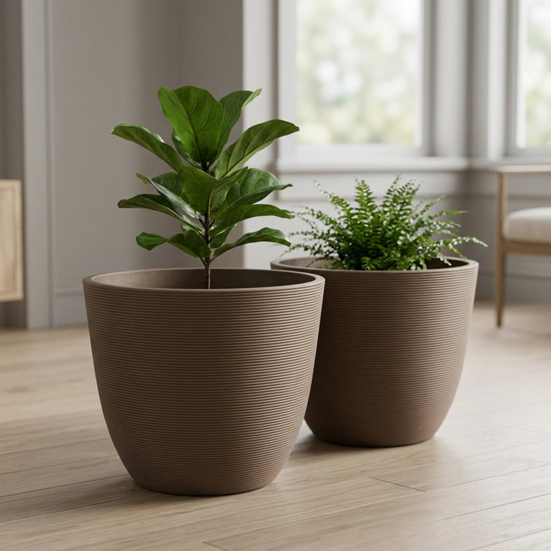 Ensemble de pots à fleurs en tibétain Tahmina, Chocolat, H 11 po x l 14 po x P 14 po, 2