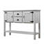 Console 46 po en bois massif avec 2 tiroirs, armoires et tablette inférieure - Buffet de rangement rétro pour le salon, la cuisine et la salle à manger (blanc antique)