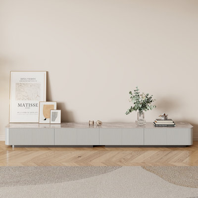 Delorme 95" Modern TV Stands,Glossy Sintered Stone Top,Gray,4 Drawers